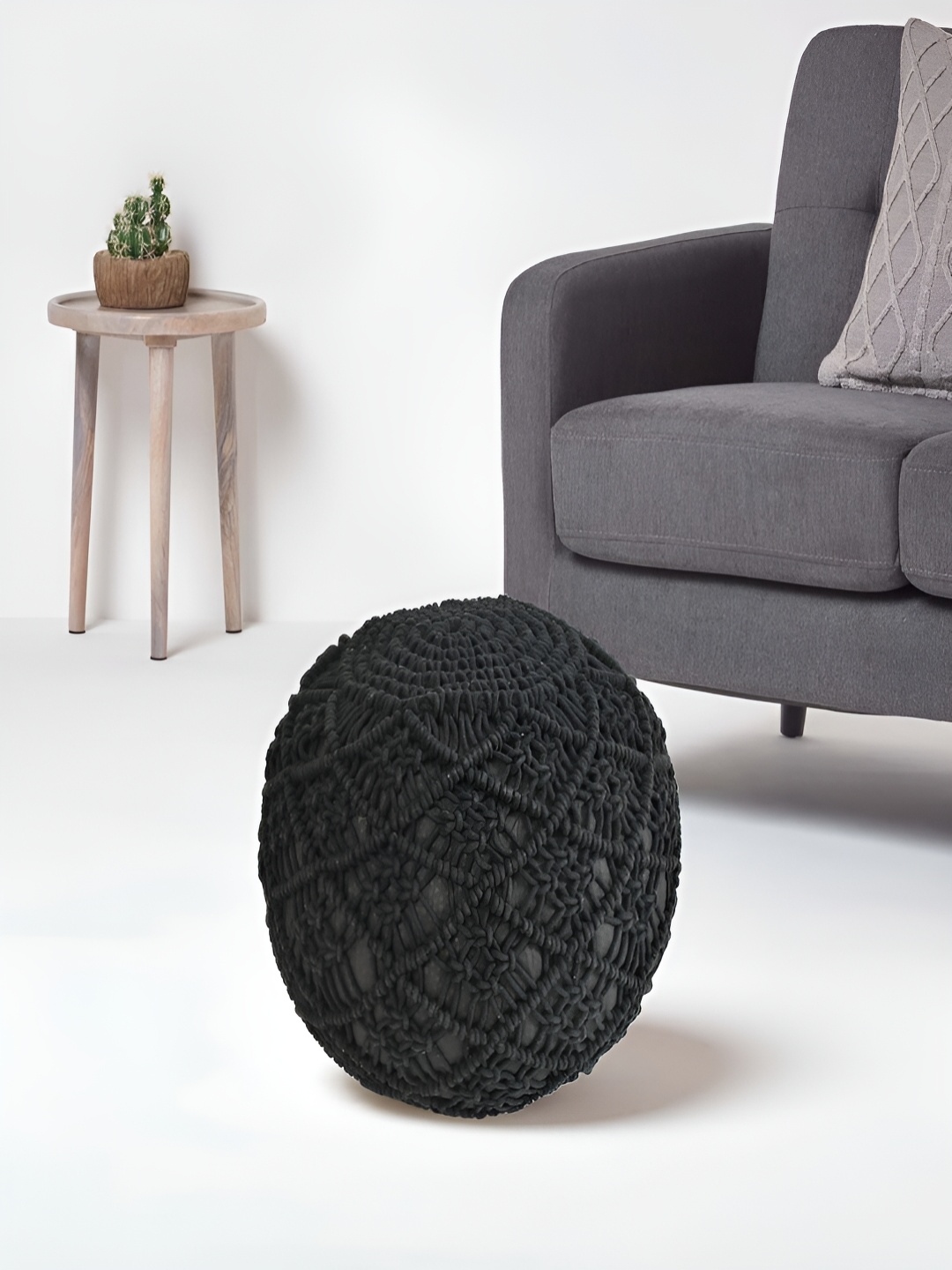 

COMFIDELITAS Black Knitted Pouffe Ottoman