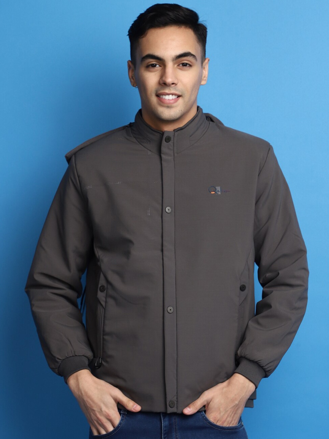 

V-Mart Mock Collar Bomber Jacket, Grey