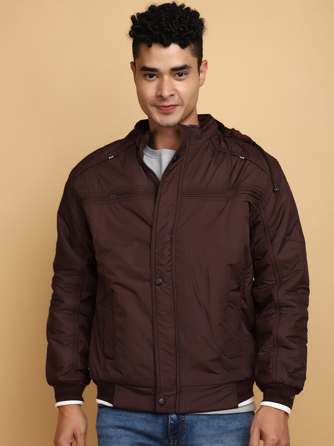 

V-Mart Hooded Cotton Bomber Jacket, Red