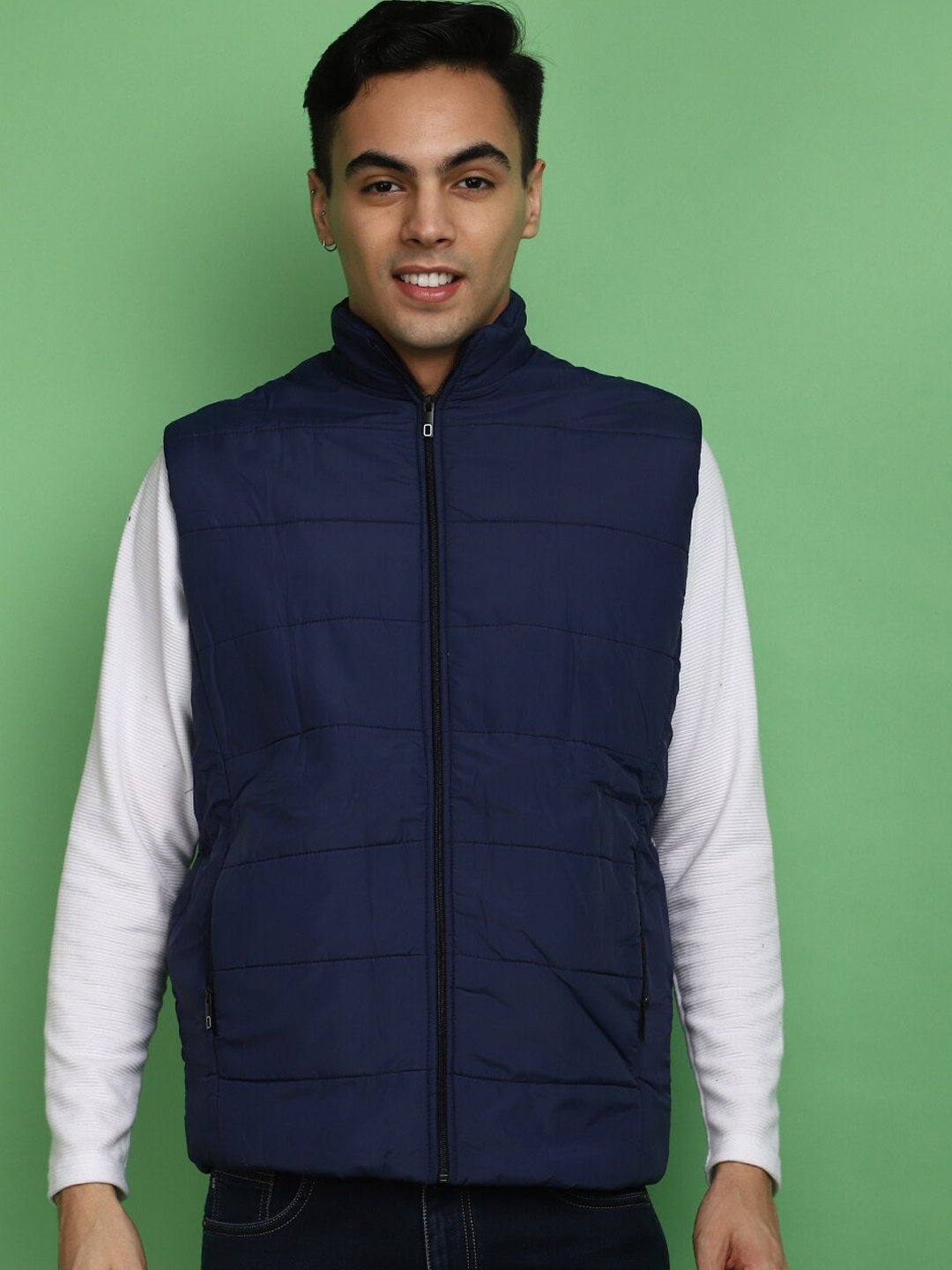 

V-Mart Mock Collar Cotton Puffer Jacket, Blue