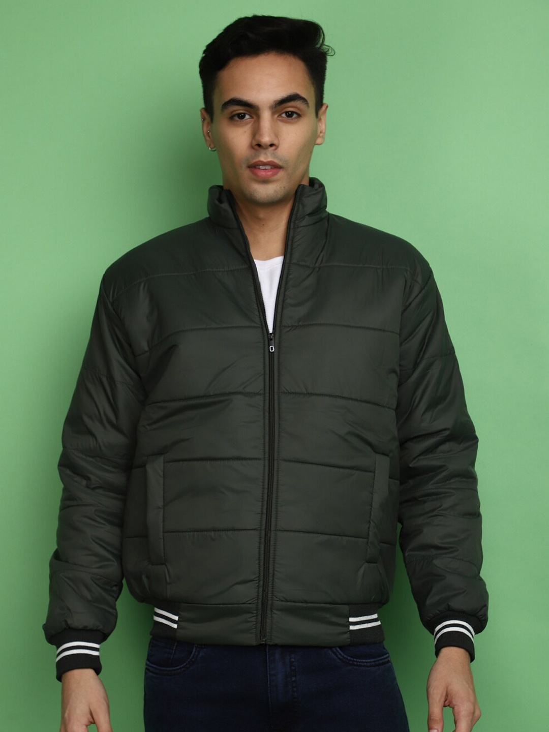 

V-Mart Mock Collar Bomber Jacket, Green