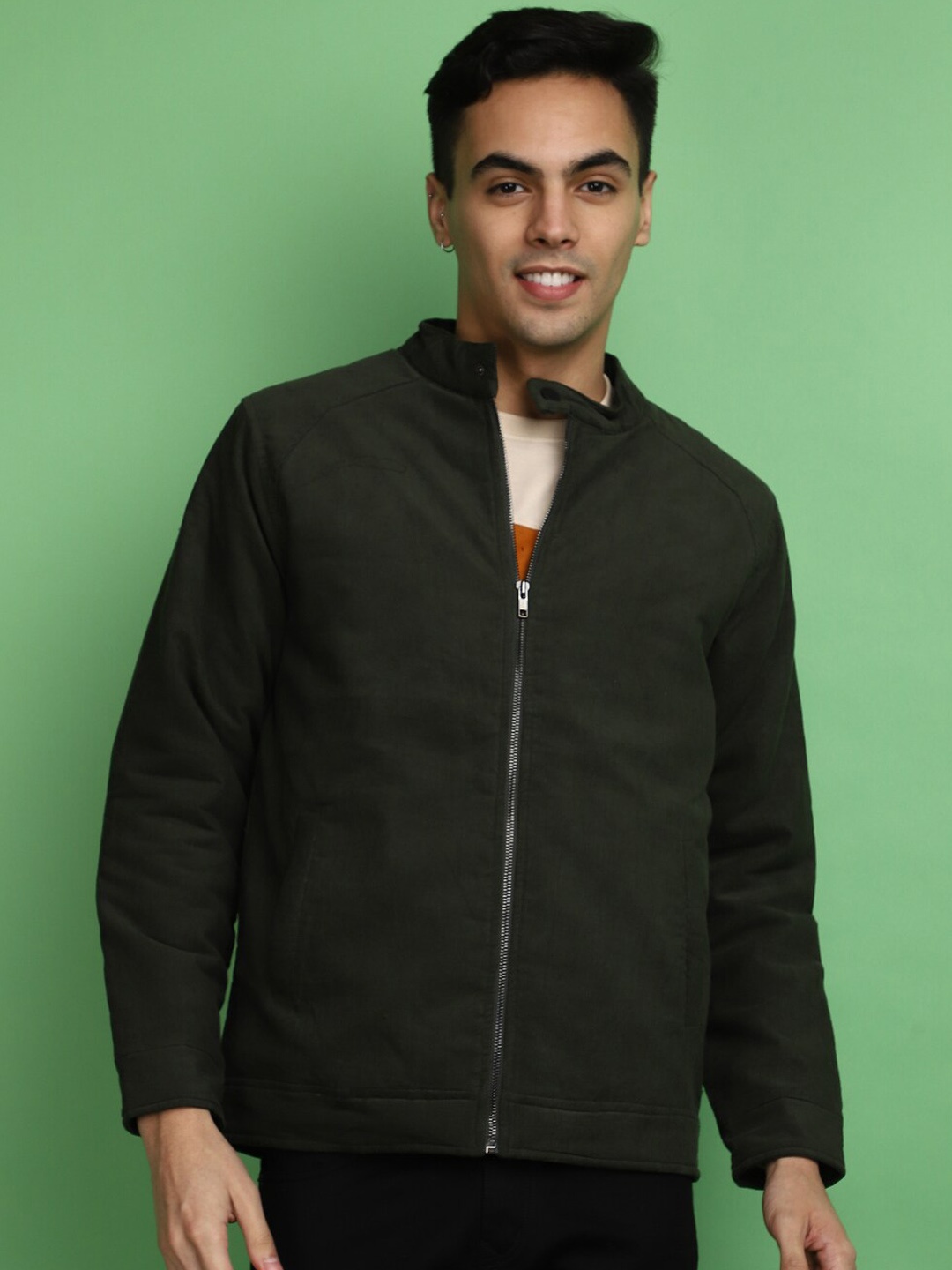 

V-Mart Mandarin Collar Cotton Jacket, Green