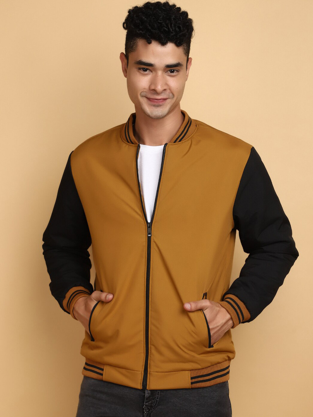 

V-Mart Stand Collar Cotton Jacket, Brown