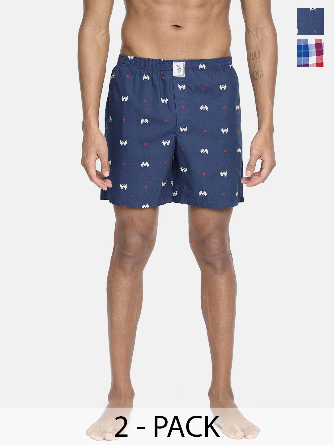 

U.S. Polo Assn. Pack Of 2 Printed Cotton Boxers, Navy blue
