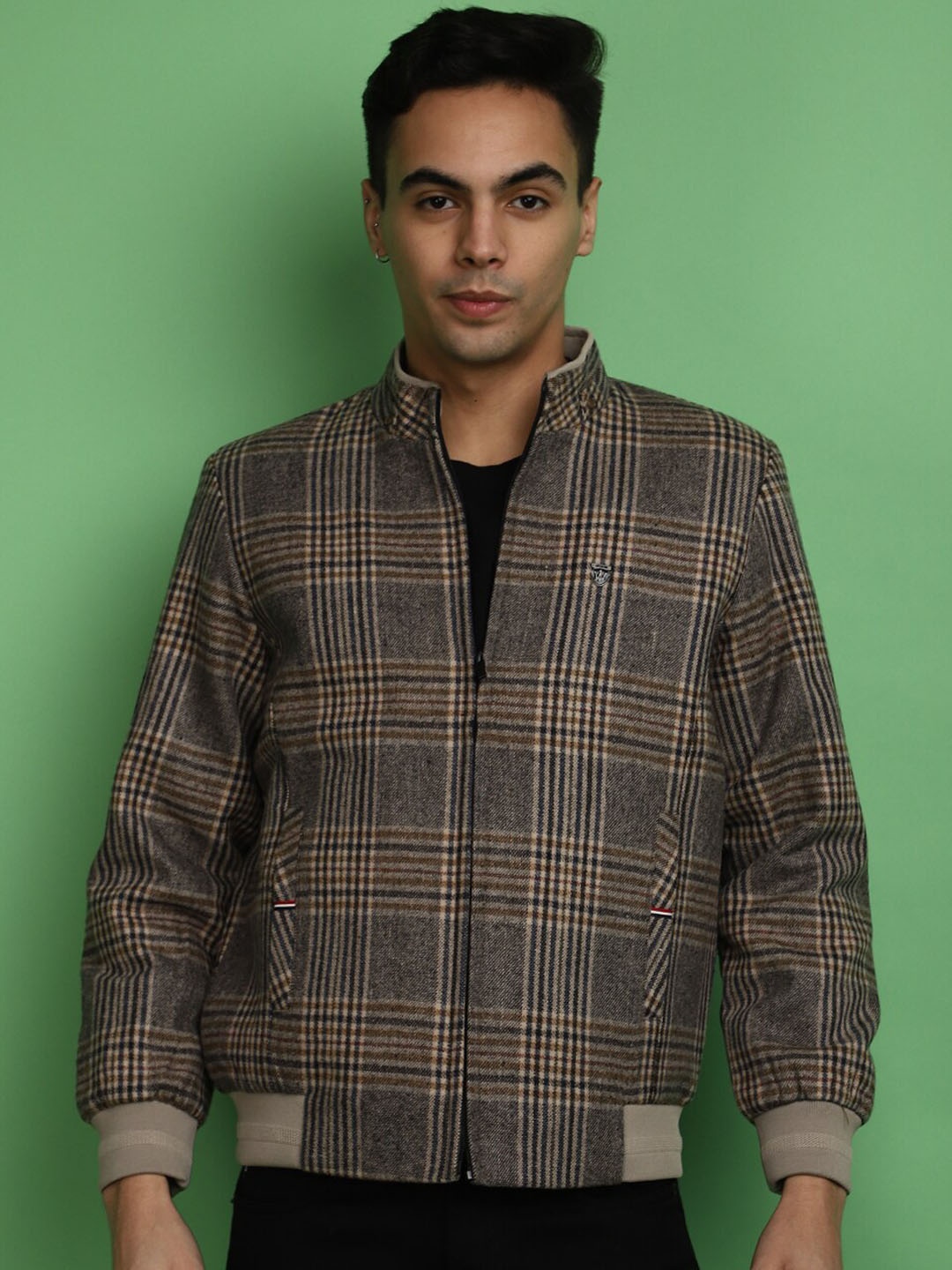 

V-Mart Checked Mock Collar Bomber Jacket, Brown