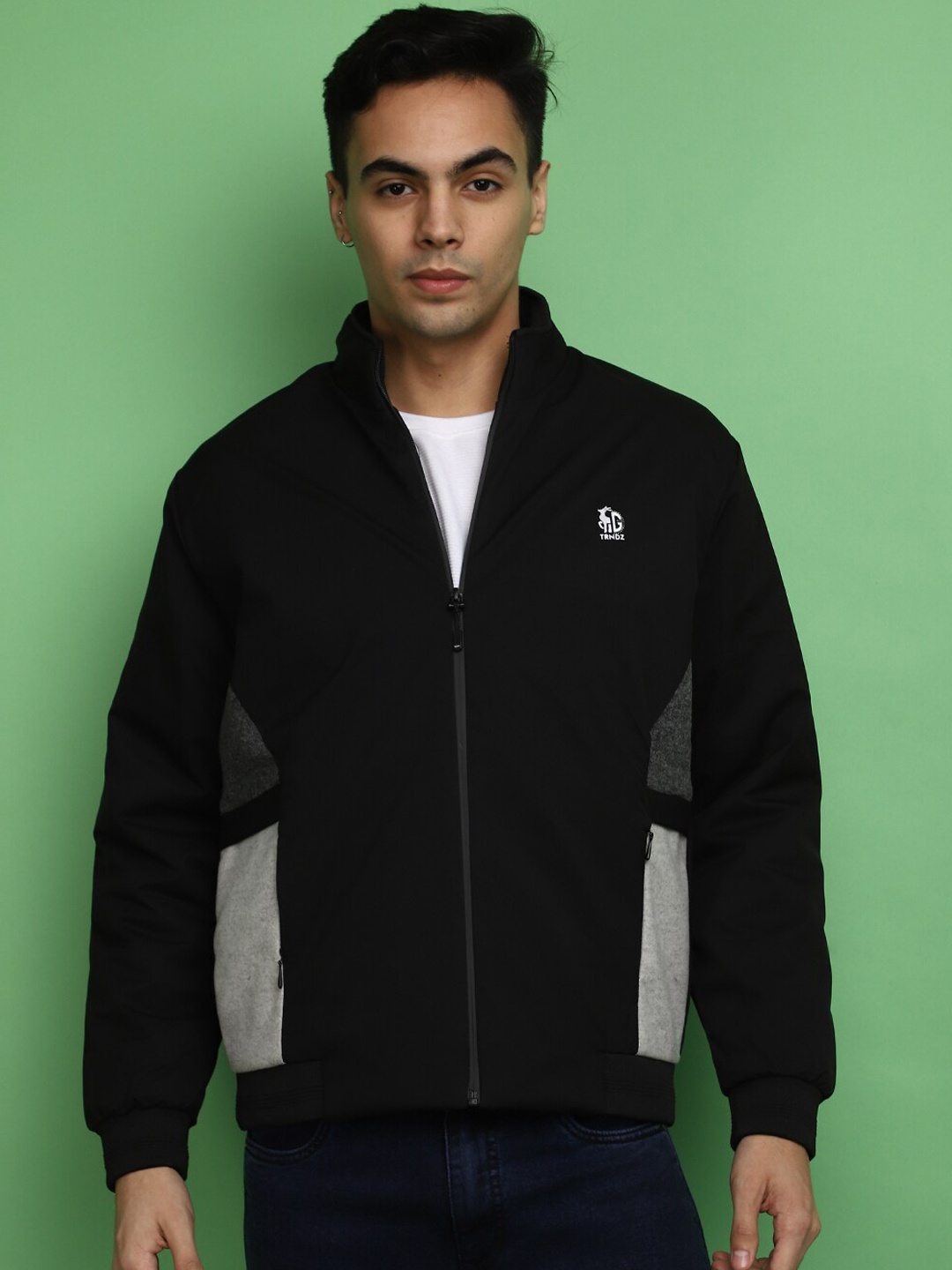 

V-Mart Mock Collar Bomber Jacket, Black