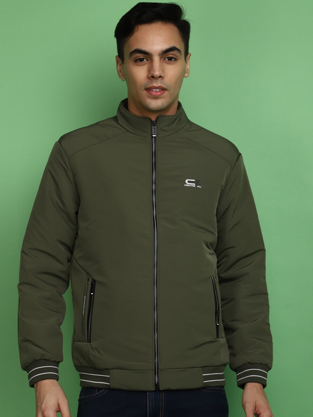 

V-Mart Mock Collar Bomber Jacket, Green