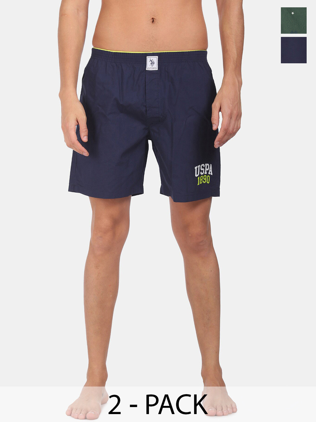 

U.S. Polo Assn. Pack Of 2 Printed Pure Cotton Boxers, Blue