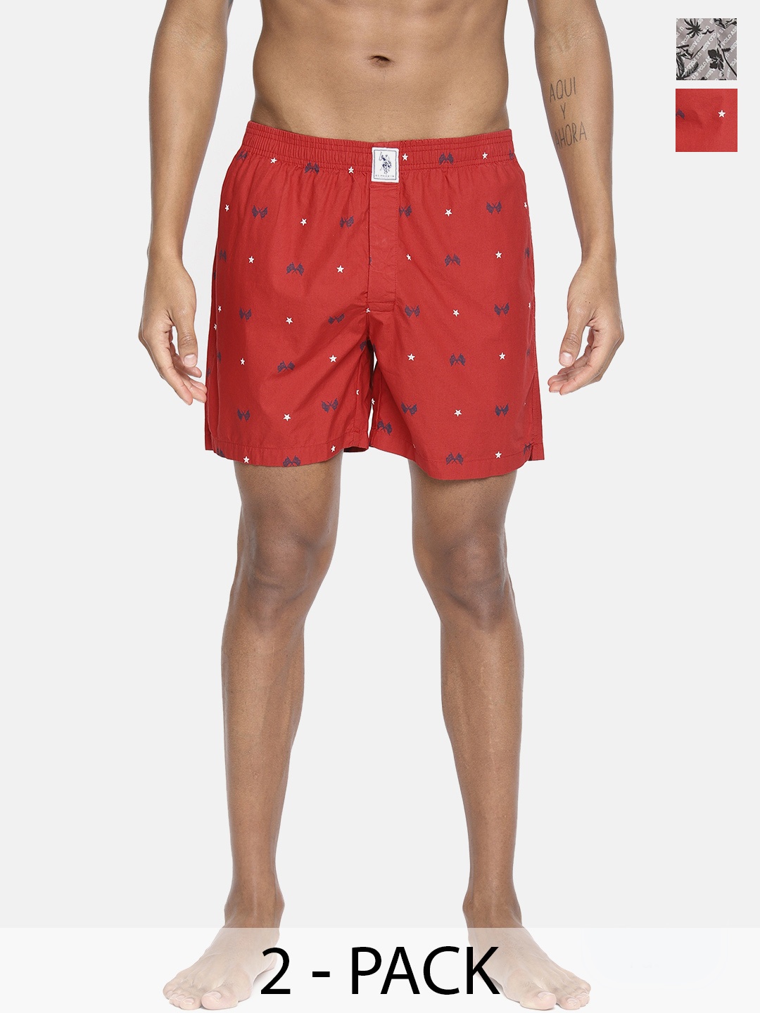 

U.S. Polo Assn. Pack Of 2 Printed Pure Cotton Boxers, Red