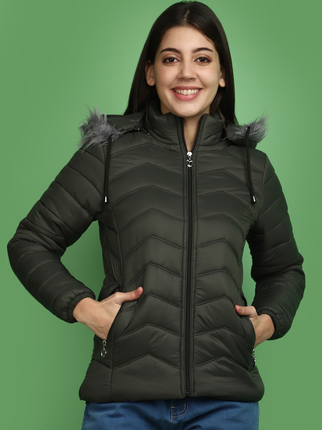 

V-Mart Hooded Puffer Jacket, Olive