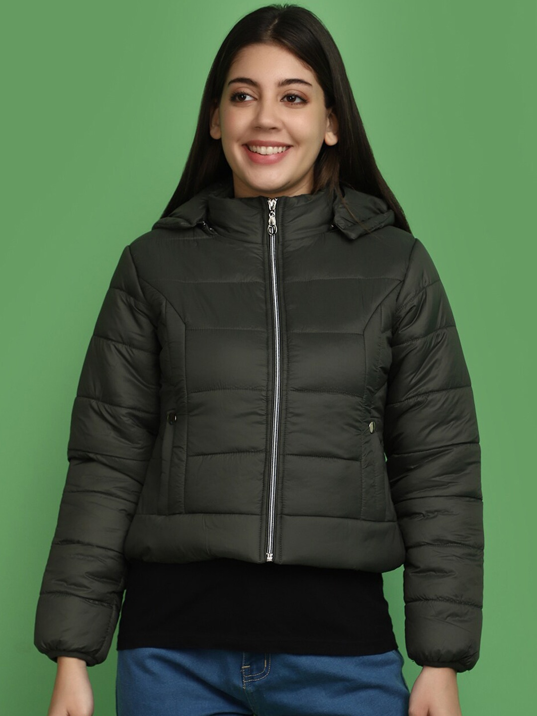 

V-Mart Hodded Crop Padded Jacket, Green