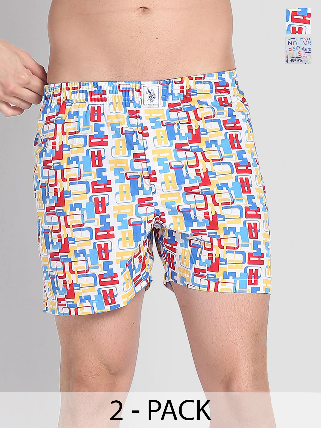

U.S. Polo Assn. Pack Of 2 Printed Pure Cotton Boxers, White