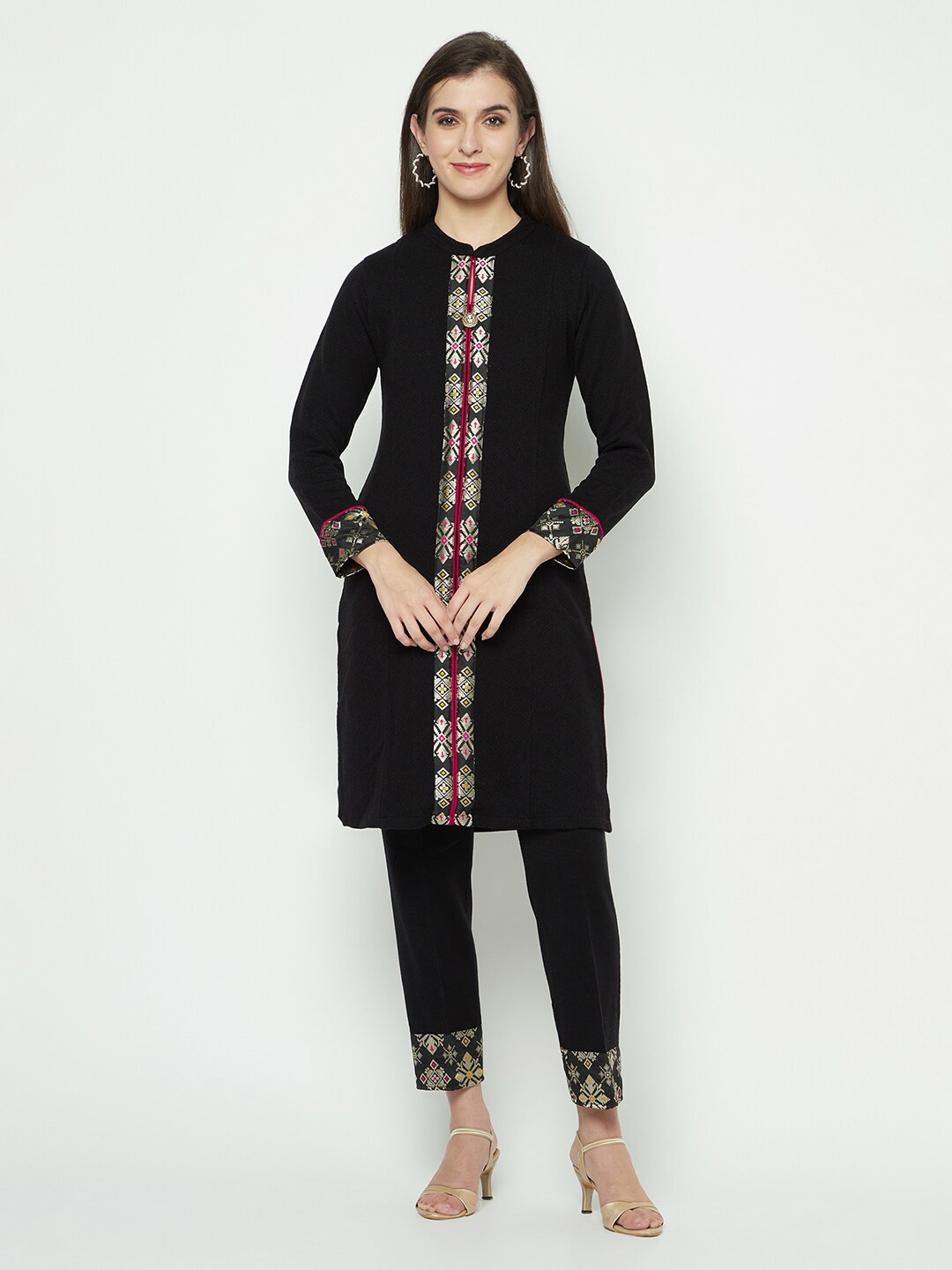 

Knitstudio Woven Design Straight Kurta & Trousers, Black