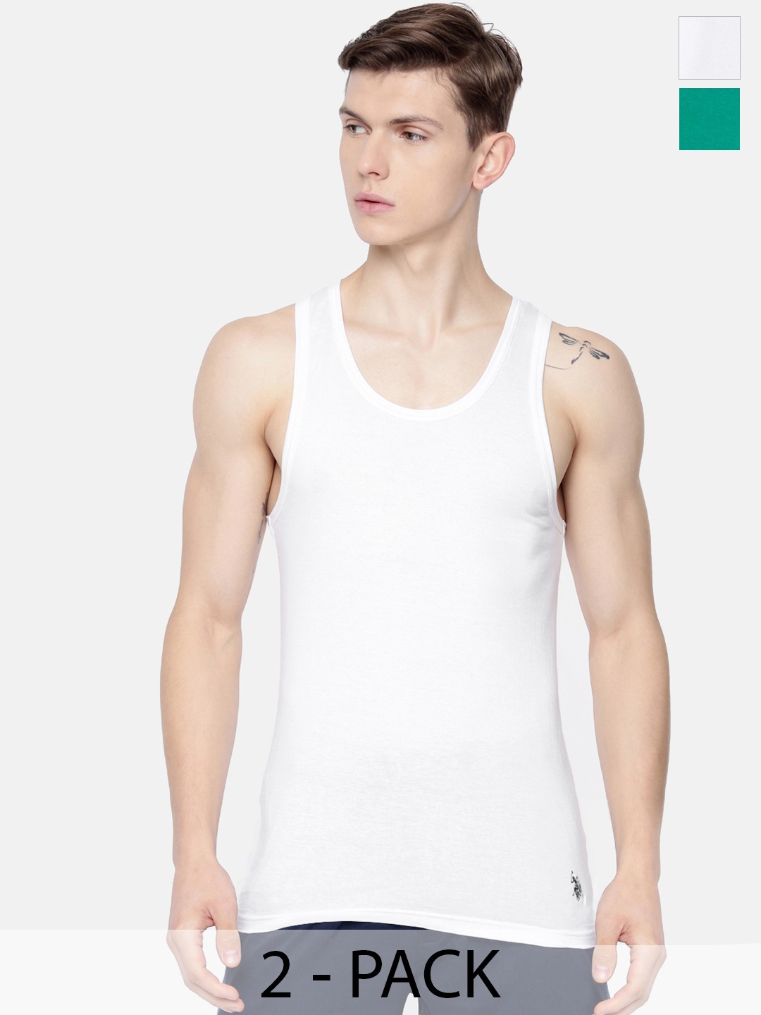 

U.S. Polo Assn. Pack Of 2 Pure Cotton Innerwear Vests, White