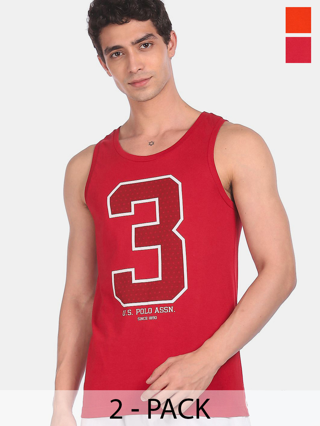 

U.S. Polo Assn. Pack Of 2 Pure Cotton Innerwear Vests, Red