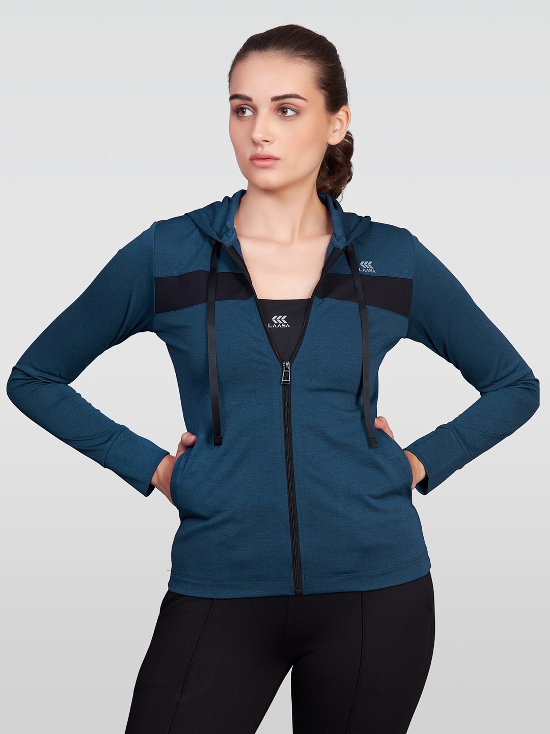 

LAASA SPORTS Lightweight Hooded Dry Fit Open Front Jacket, Blue