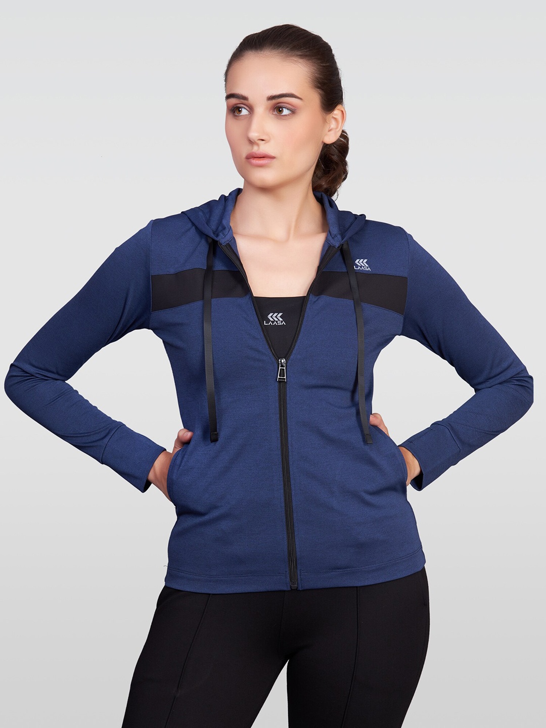 

LAASA SPORTS Lightweight Hooded Dry Fit Open Front Jacket, Blue