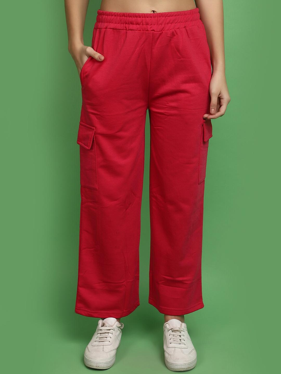 

V-Mart Women Mid-Rise Spun Fleece Track Pants, Red