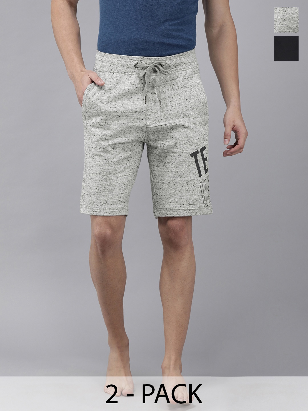

U.S. Polo Assn. Pack Of 2 Brand Logo Printed Mid-Rise Lounge Shorts, Grey