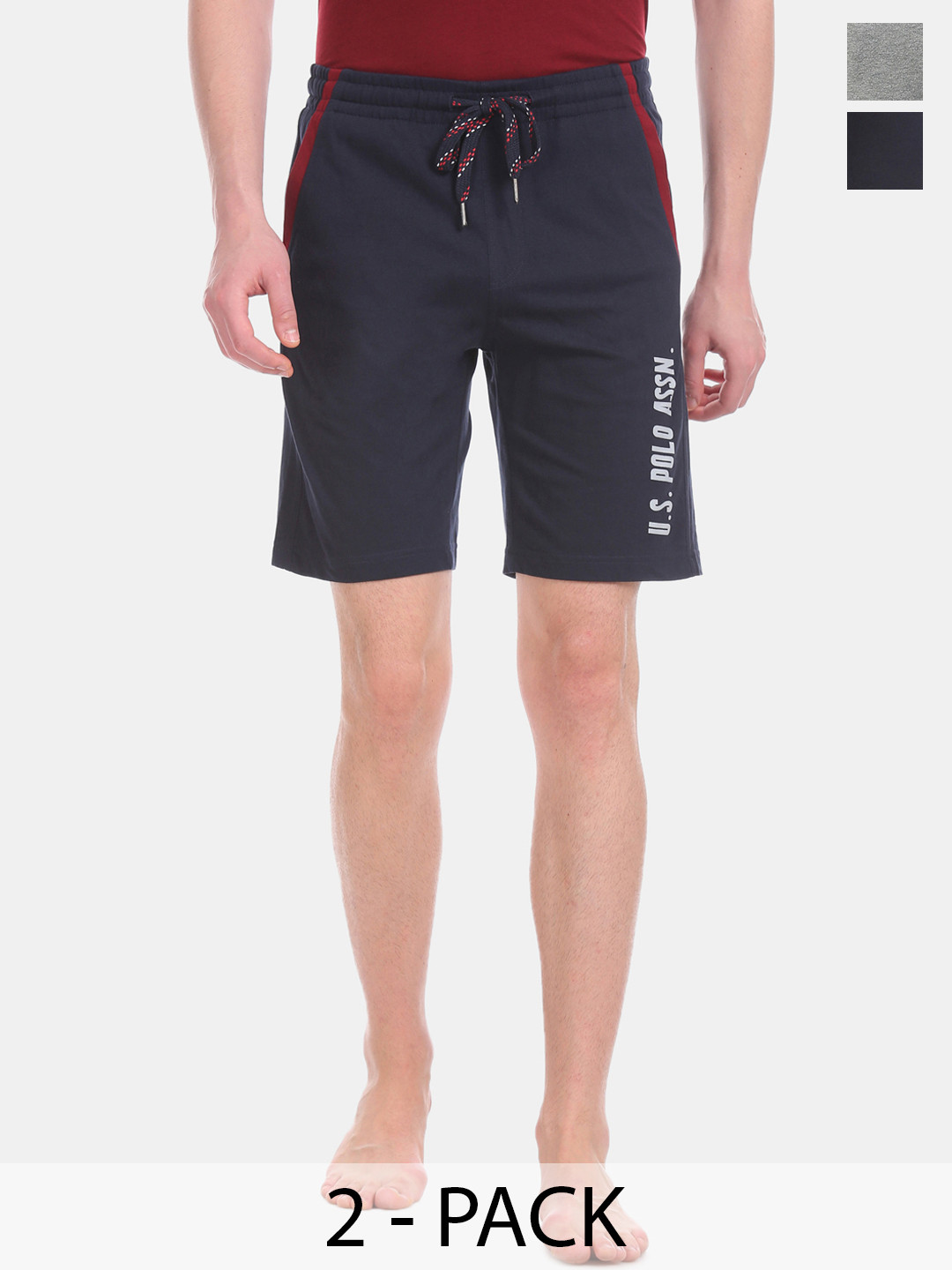 

U.S. Polo Assn. Pack Of 2 Brand Logo Printed Mid-Rise Lounge Shorts, Navy blue