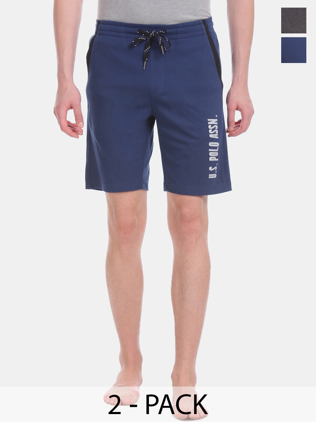 

U.S. Polo Assn. Pack Of 2 Brand Logo Printed Mid-Rise Lounge Shorts, Navy blue