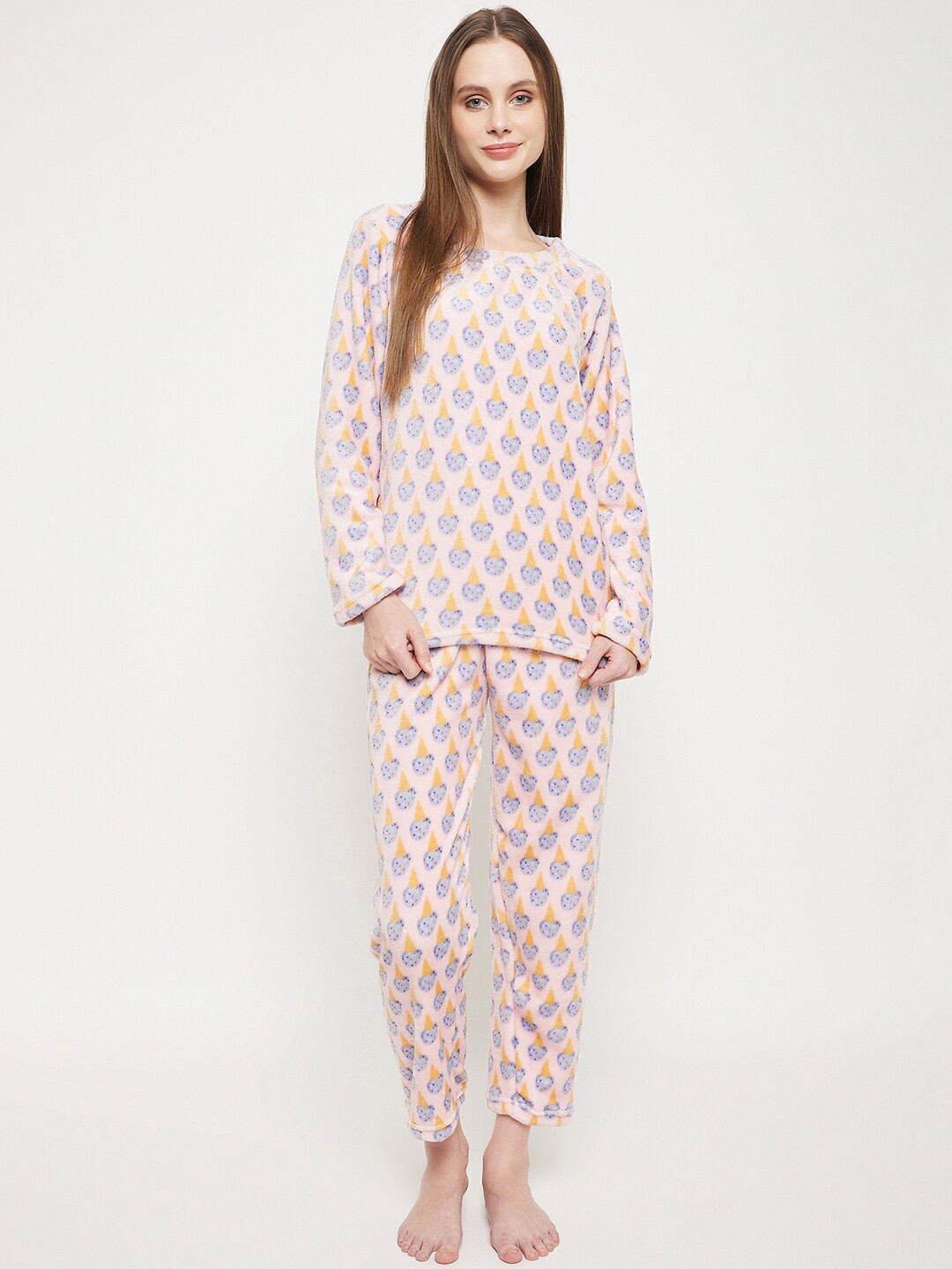 

Camey Conversational Printed Night suit, Pink