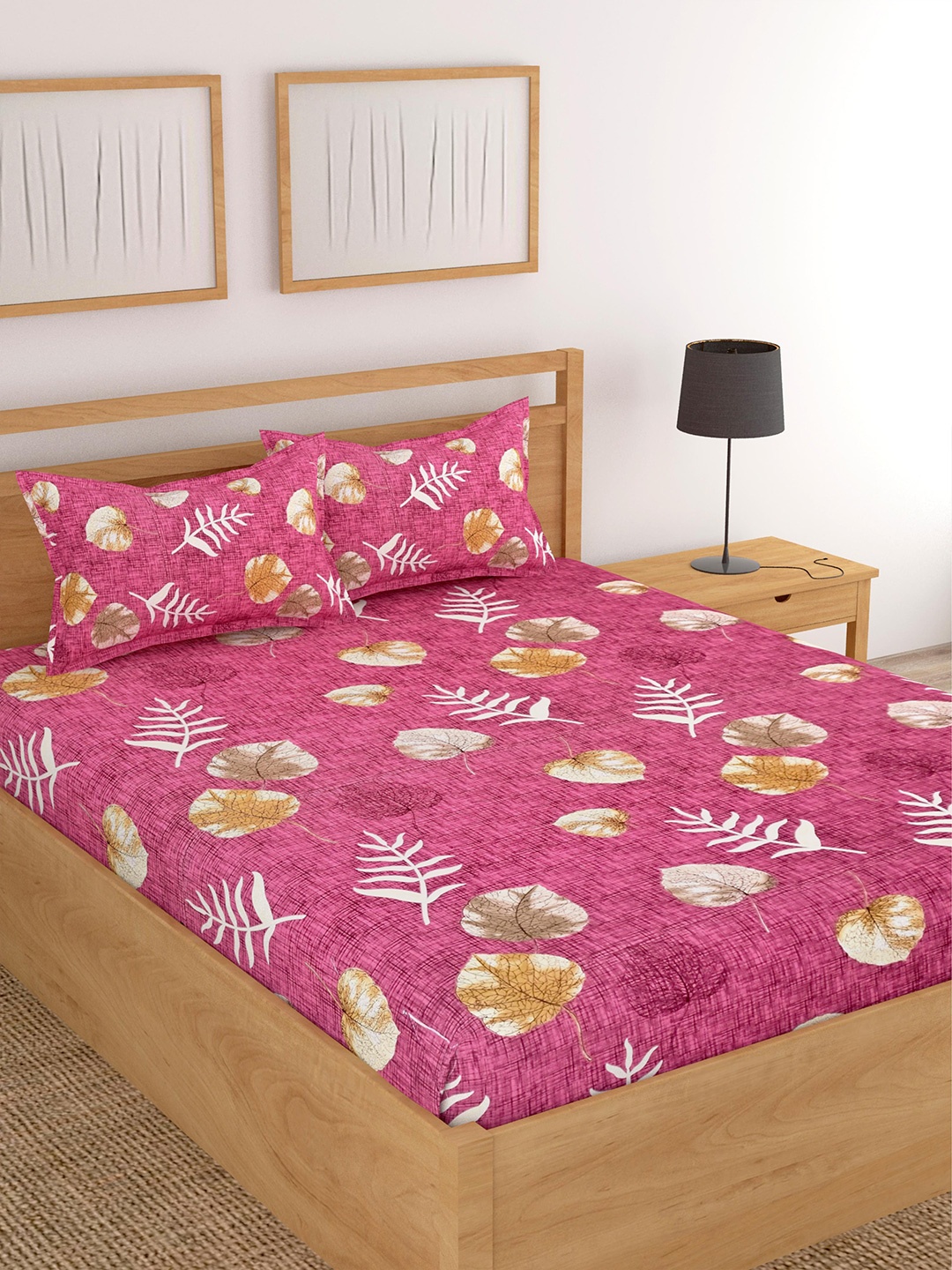 Lali Prints Pink Floral 180 TC King Bedsheet Set