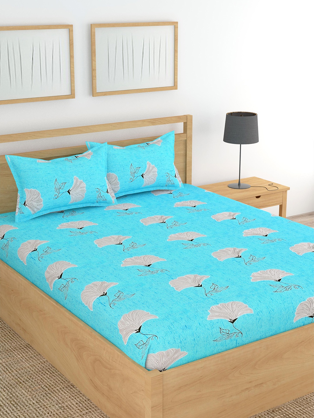 

Lali Prints Blue Floral Printed Cotton 180 TC King Bedsheet with 2 Pillow Covers