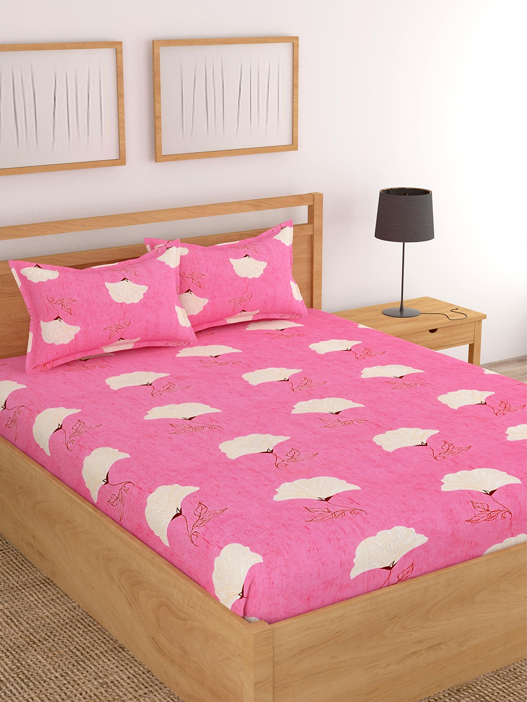 

Lali Prints Pink & Yellow Floral Printed Cotton 180 TC King Bedsheet with 2 Pillow Covers
