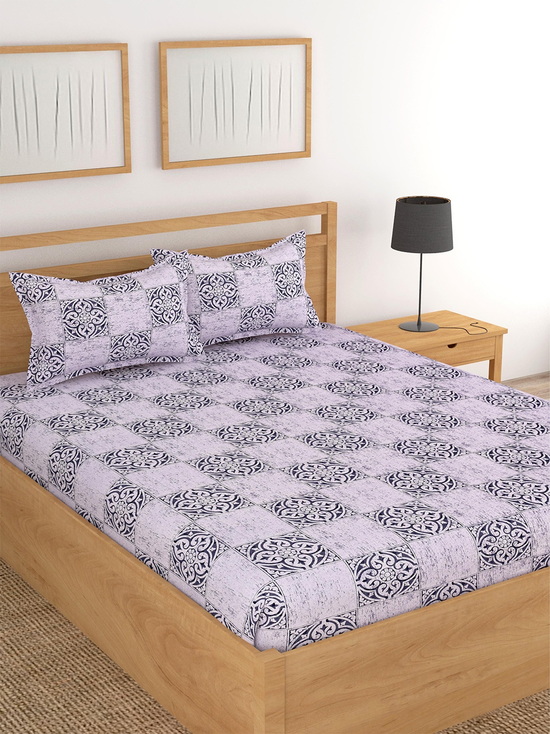 

Lali Prints Purple & Purple Ethnic Motifs Cotton 180 TC King Bedsheet with 2 Pillow Covers