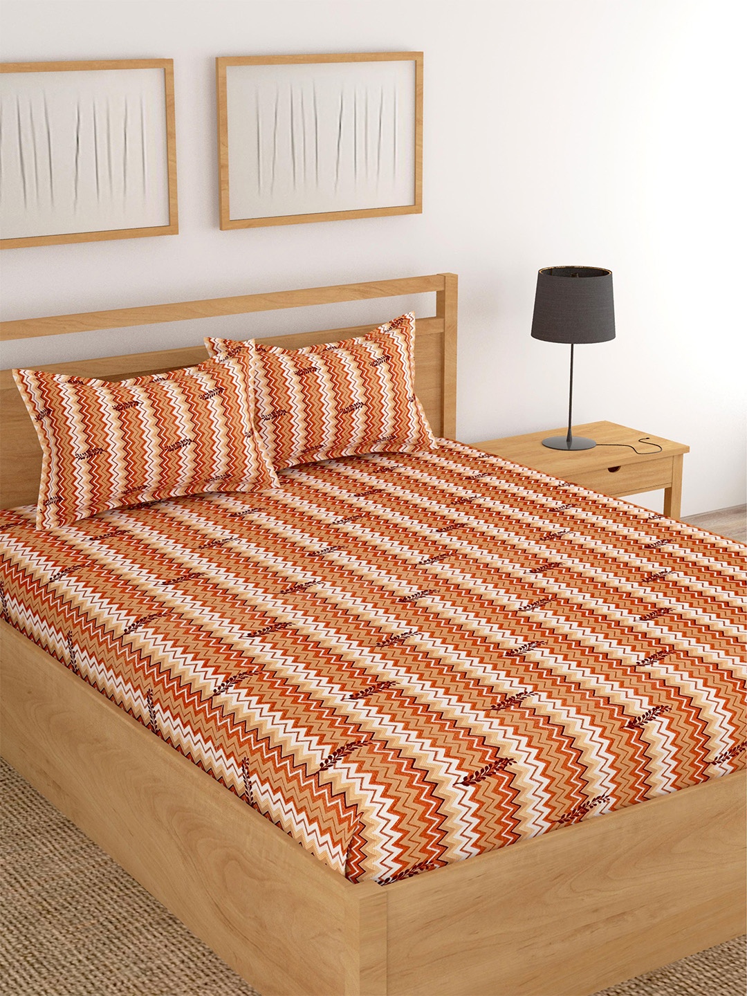 

Lali Prints Brown & White Striped Cotton 180 TC King Bedsheet with 2 Pillow Covers