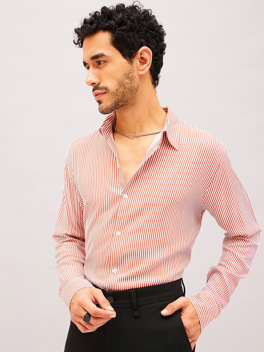 

MASCLN SASSAFRAS Relaxed Striped Casual Shirt, White