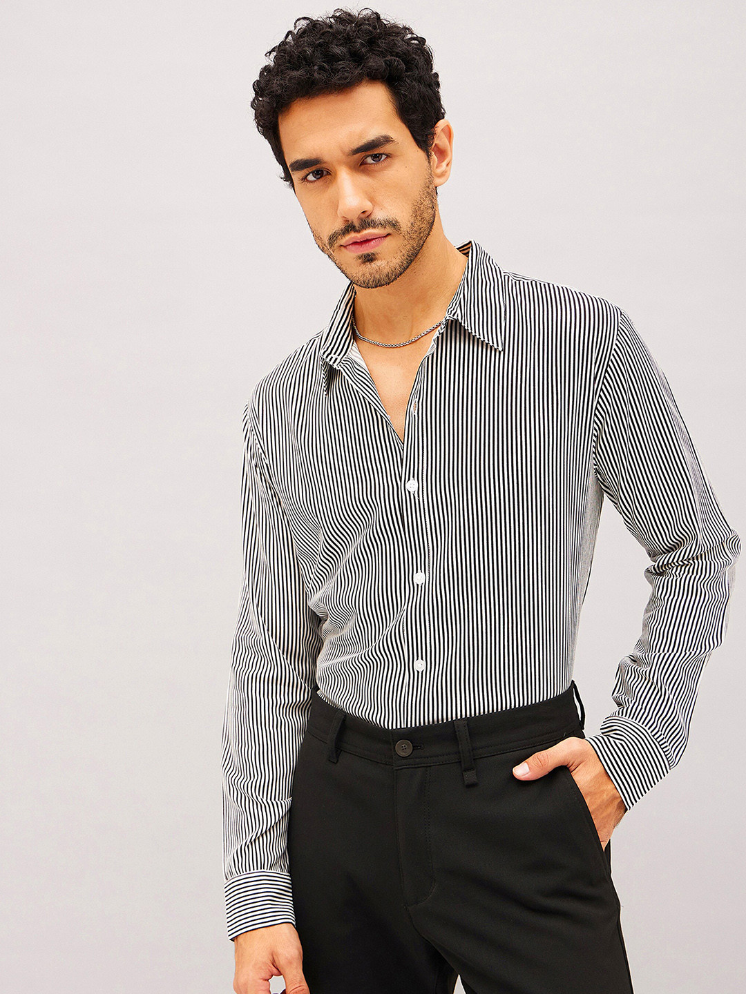 

MASCLN SASSAFRAS Relaxed Striped Casual Shirt, White