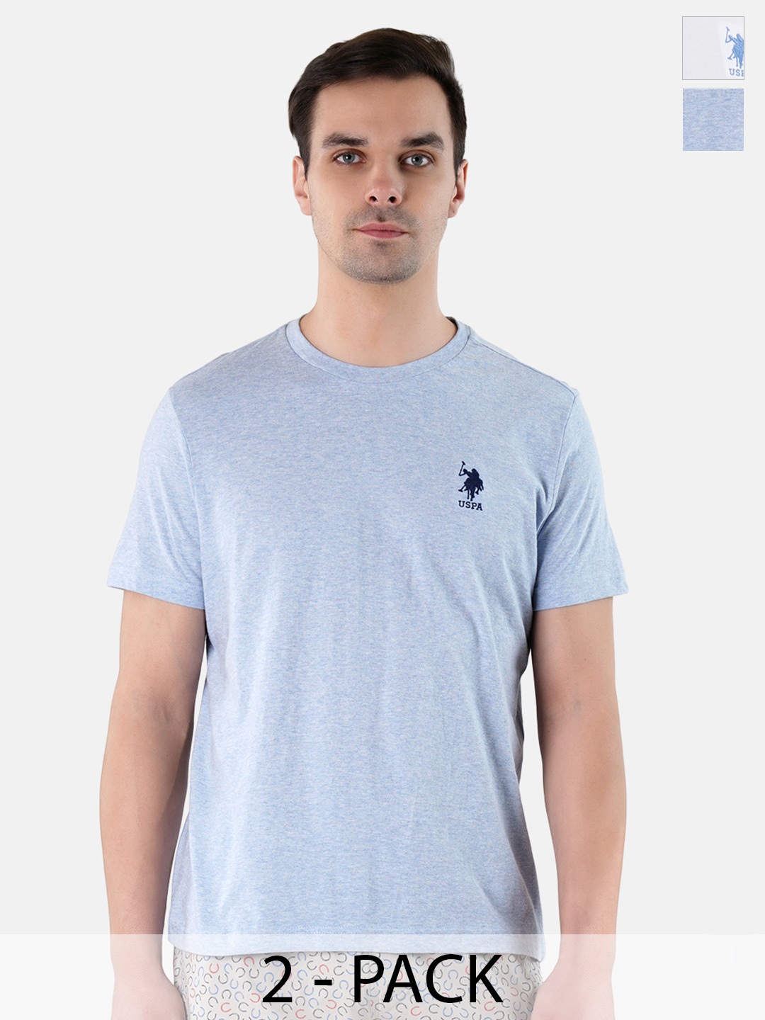 

U.S. Polo Assn. Pack Of 2 Pure Cotton Lounge Tshirts, Blue