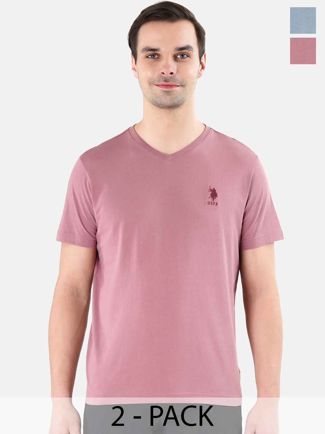 

U.S. Polo Assn. Pack Of 2 Pure Cotton Lounge Tshirts, Pink