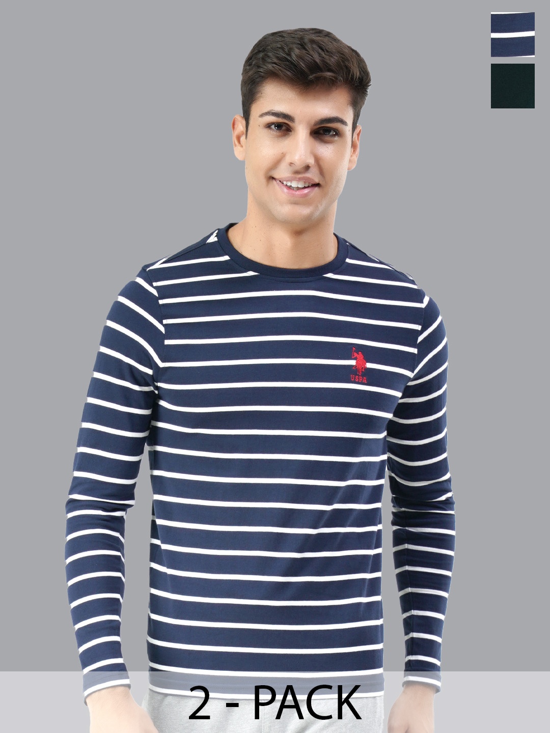 

U.S. Polo Assn. Pack Of 2 Pure Cotton Lounge Tshirts, Navy blue