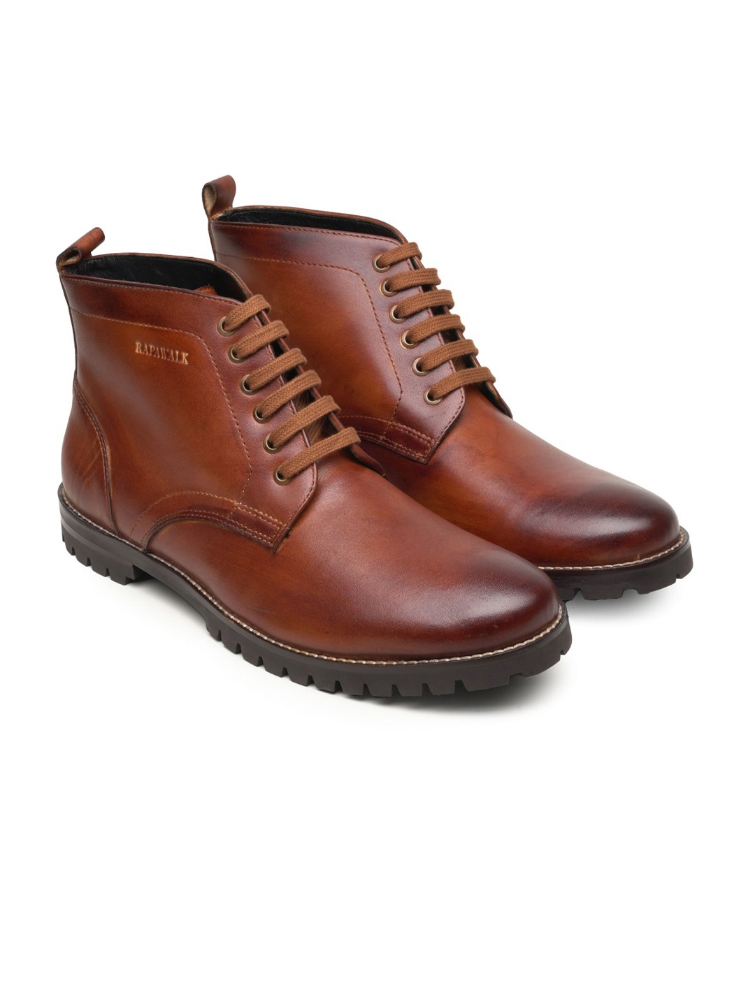 

RAPAWALK Men Mid Top Leather Regular Boots, Tan