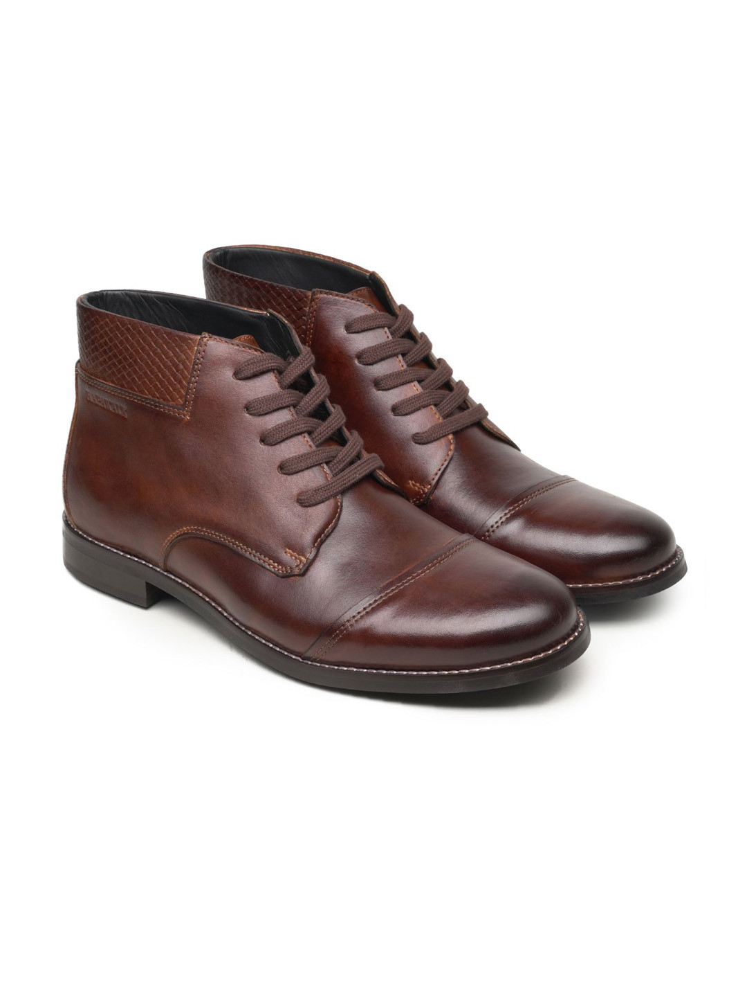 

RAPAWALK Men Mid Top Textured Leather Regular Boots, Brown