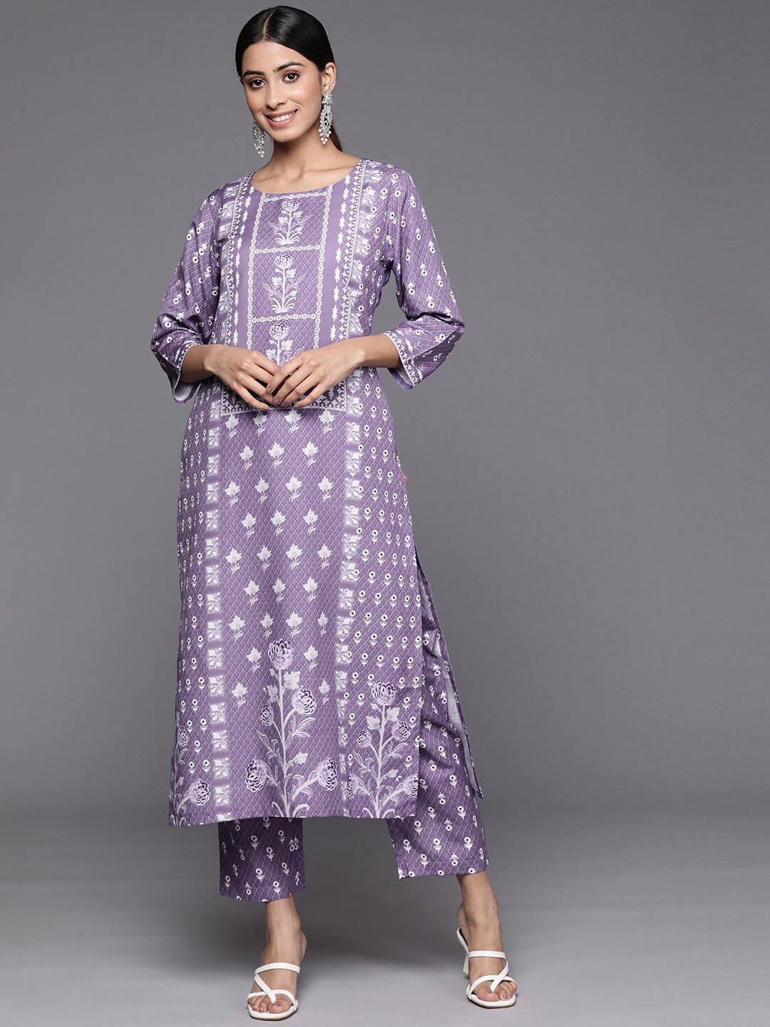 

KALINI Ethnic Motifs Printed Straight Kurta With Trouser, Lavender