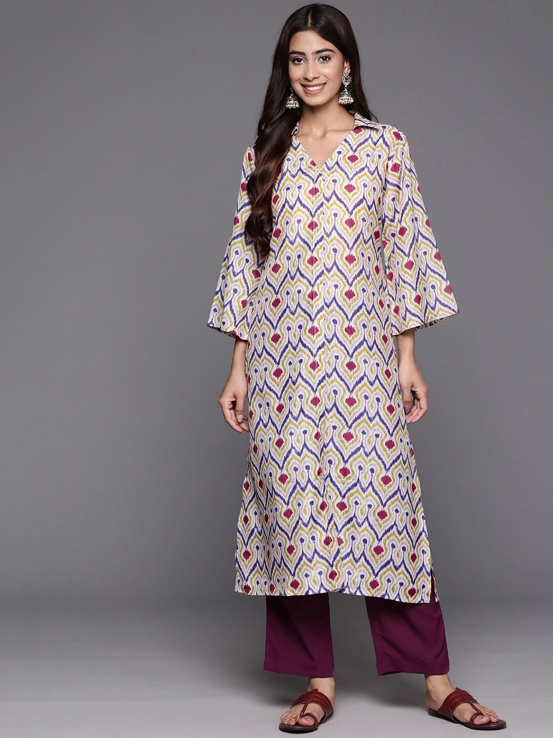 

KALINI Women Off White Regular Kurta with Trousers