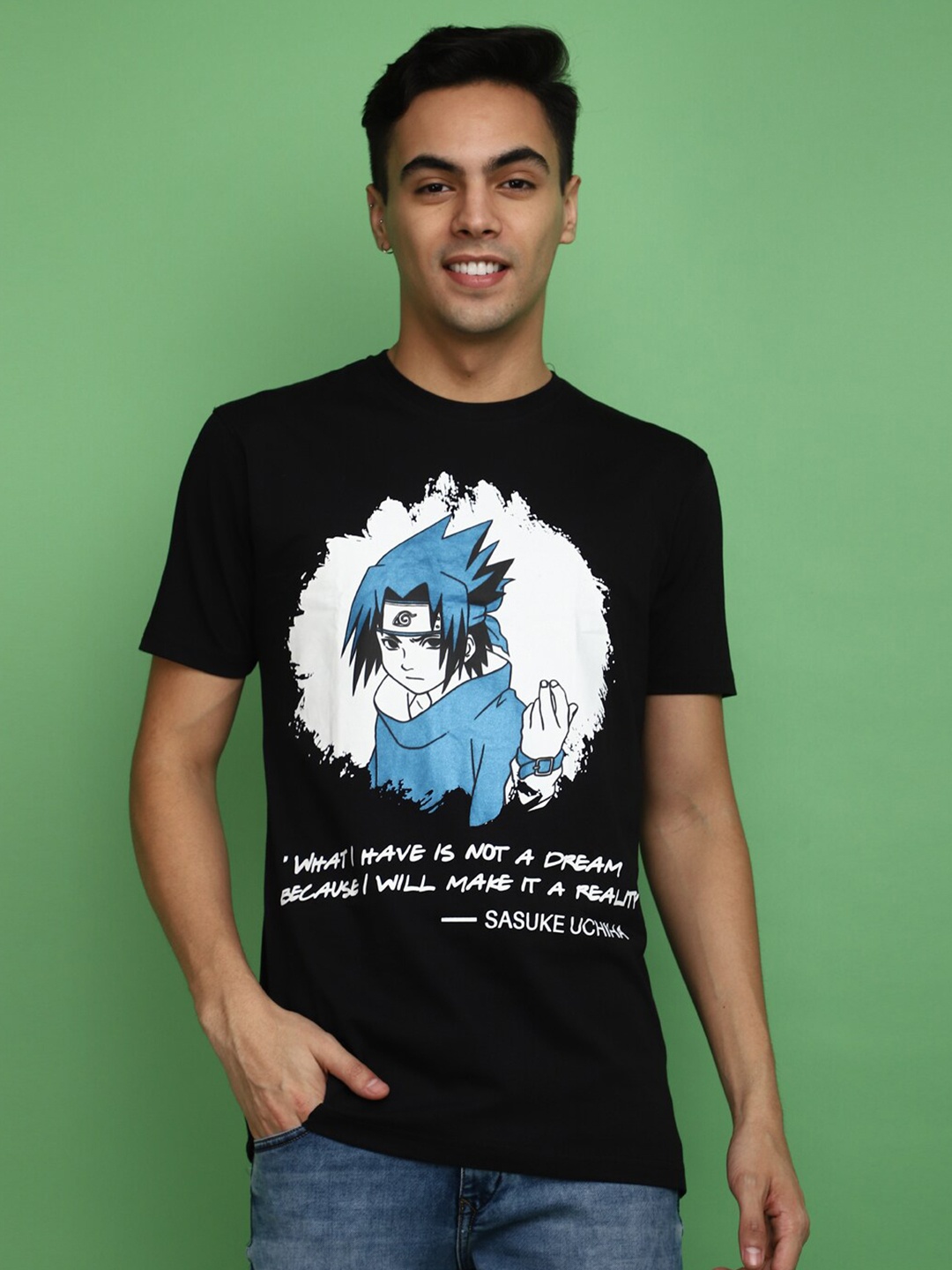 

V-Mart Naruto Anime Printed Round Neck Cotton Casual T-shirt, Black