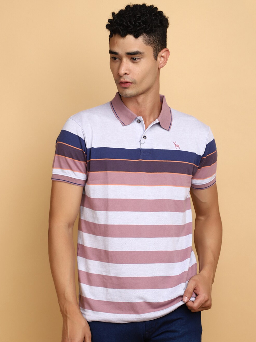 

V-Mart Striped Polo Collar Cotton T-shirt, White