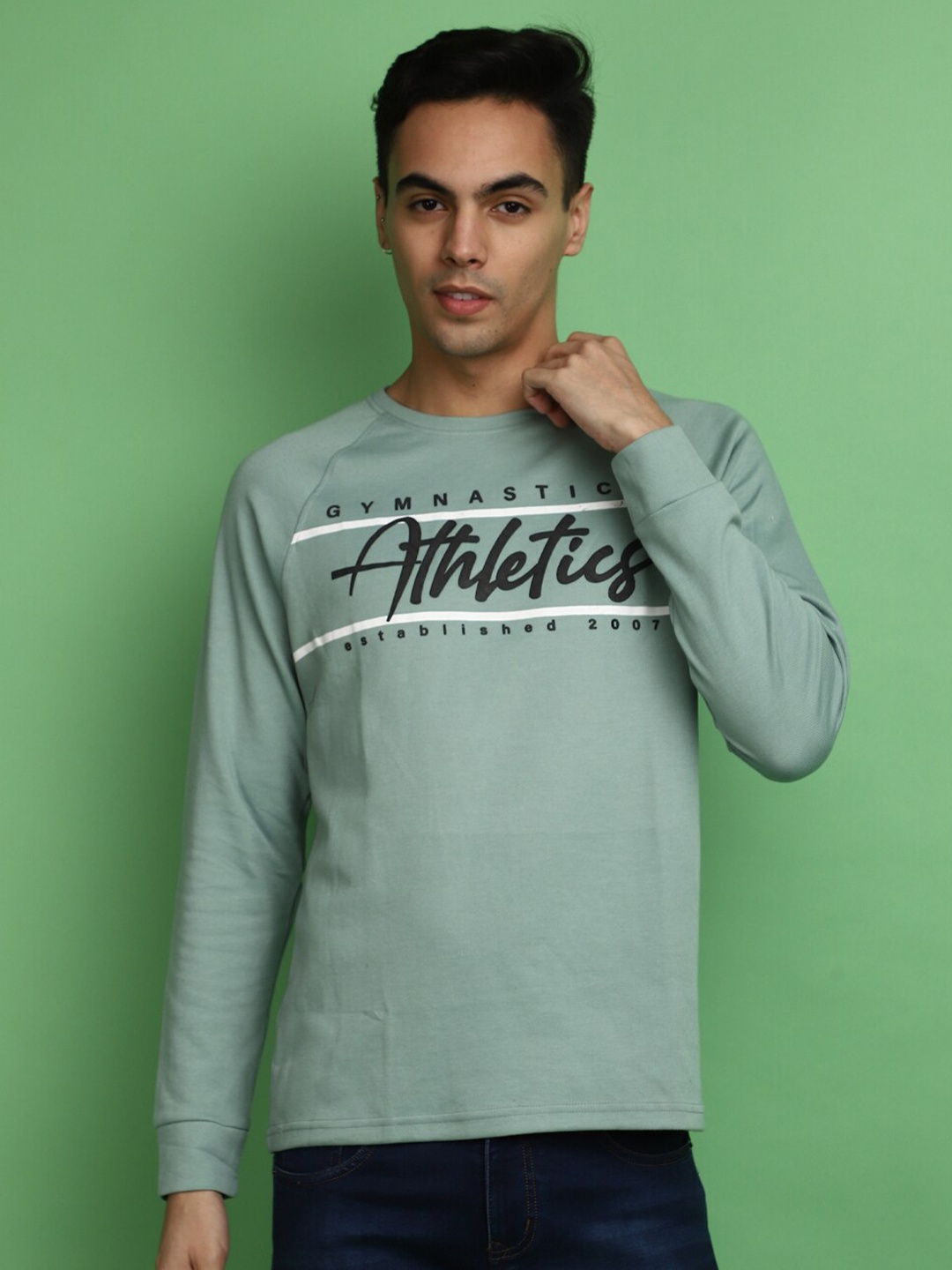 

V-Mart Typography Printed Round Neck Cotton Casual T-shirt, Green