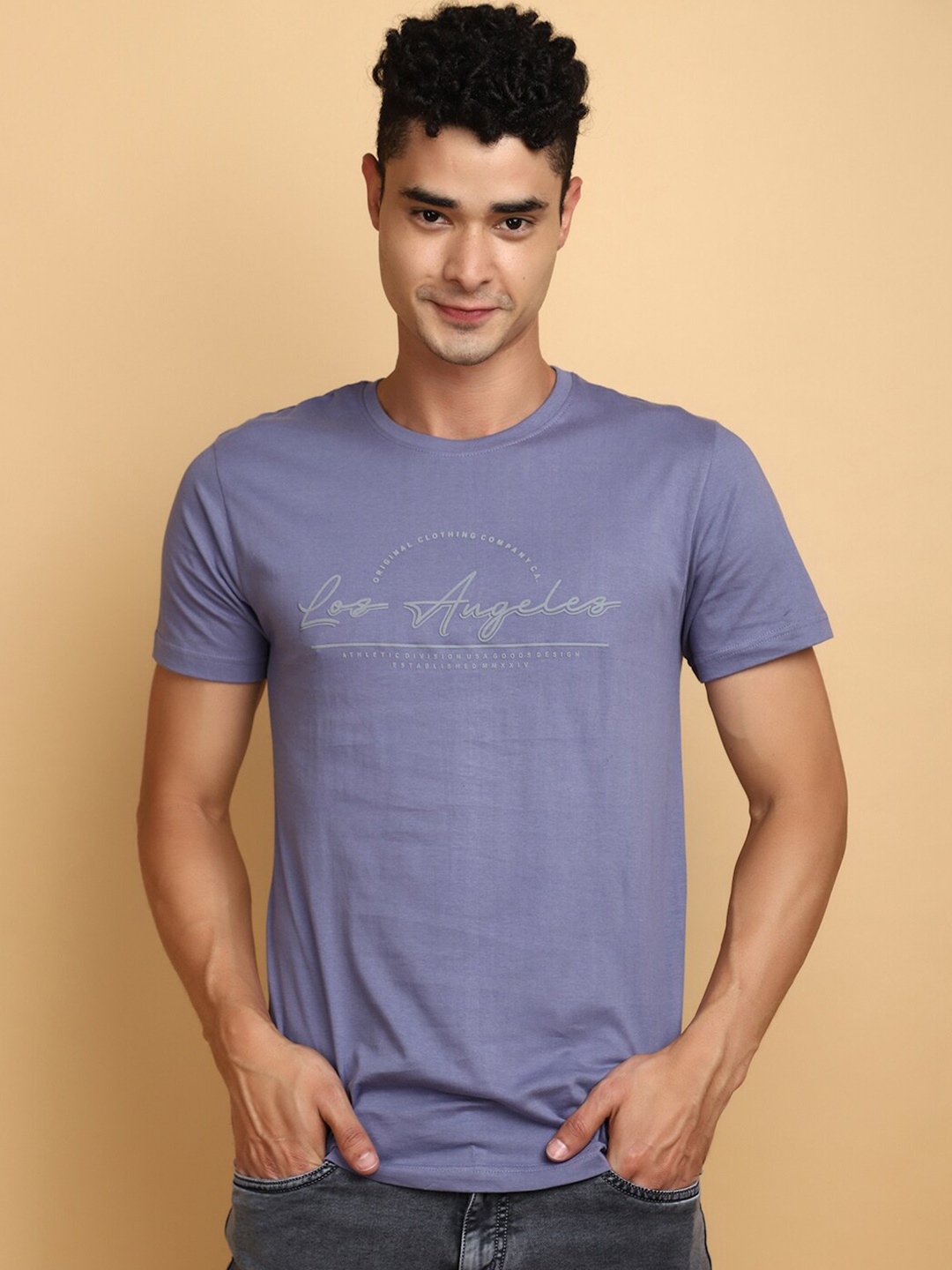 

V-Mart Typography Printed Cotton Slim Fit T-shirt, Blue