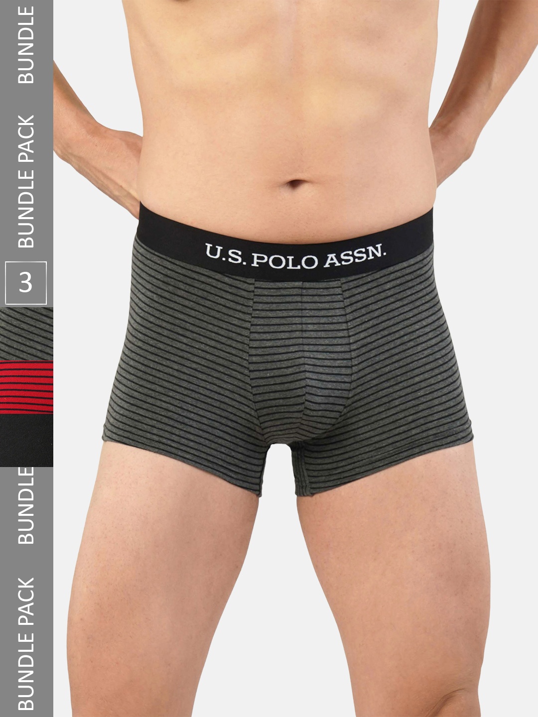 

U.S. Polo Assn. Pack Of 3 Outer Elastic Cotton Trunk, Grey