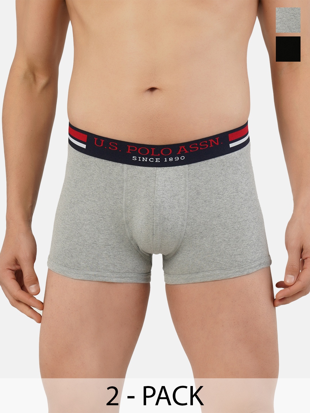

U.S. Polo Assn. Pack Of 2 Pure Cotton Short Trunks, Grey melange