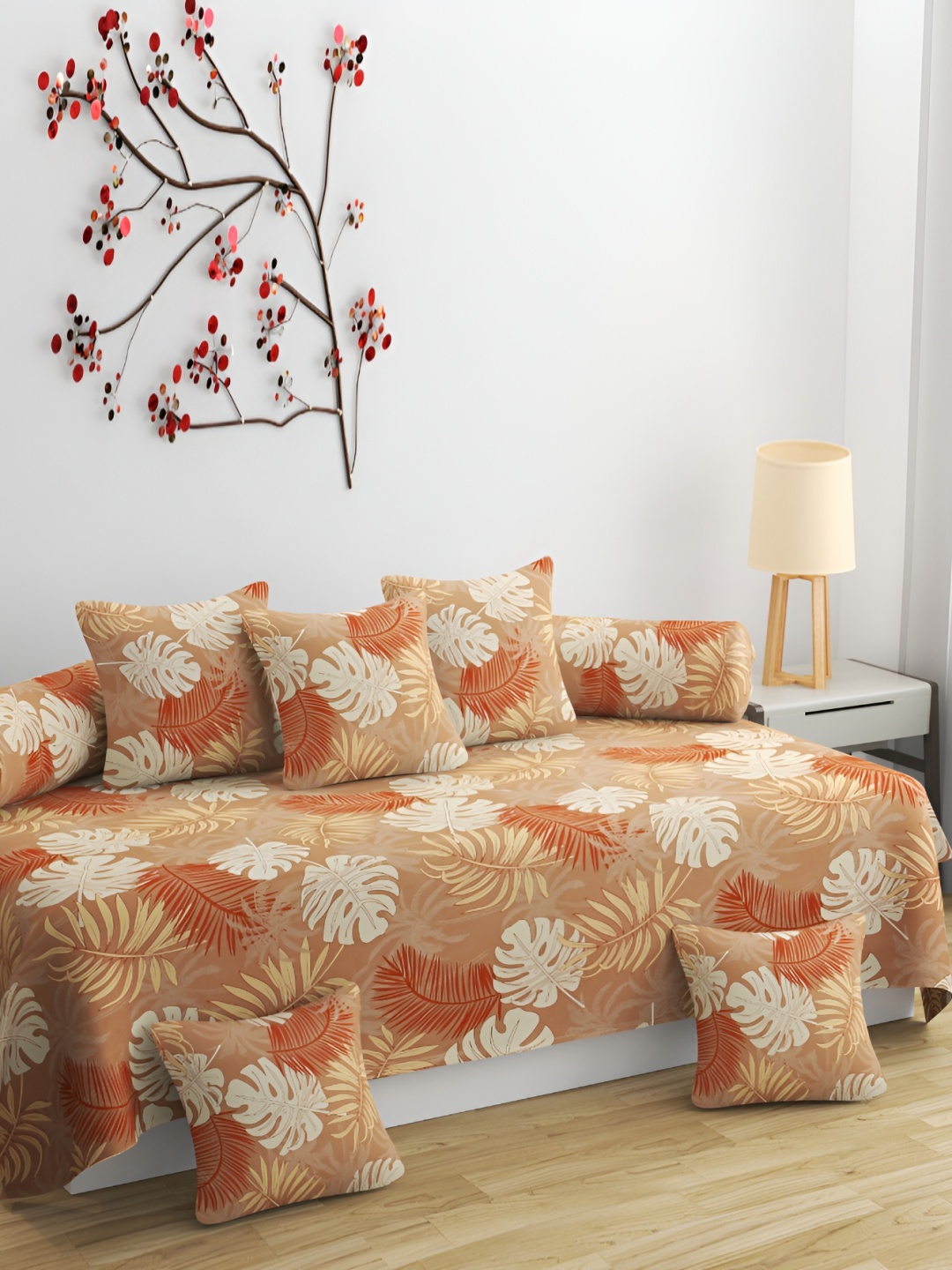 

CHHILAKIYA Beige & Brown 8 Pcs Floral Printed Glace Cotton Diwan Set