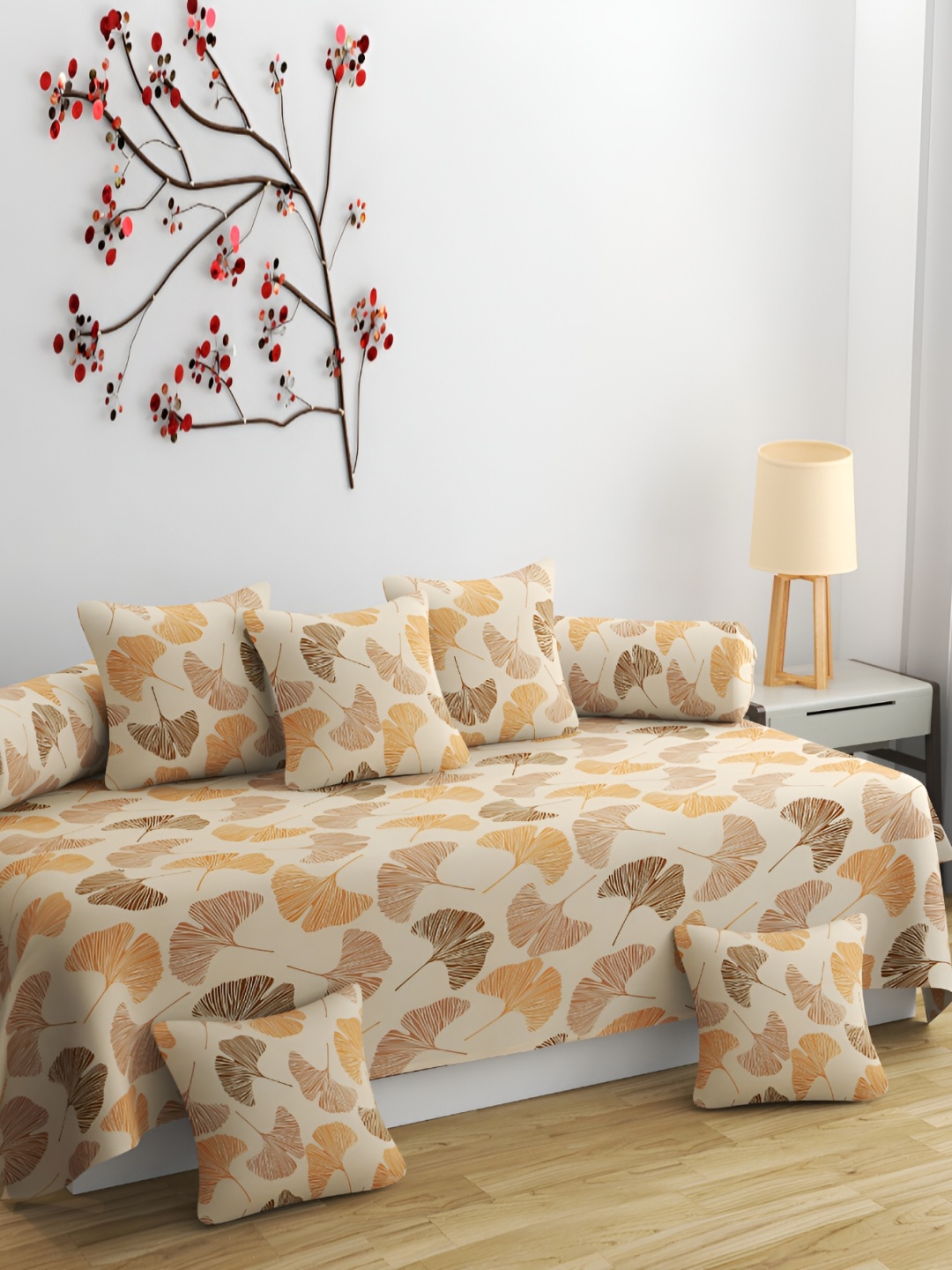 

CHHILAKIYA Beige & Yellow 8 Pcs Floral Printed Glace Cotton Diwan Set