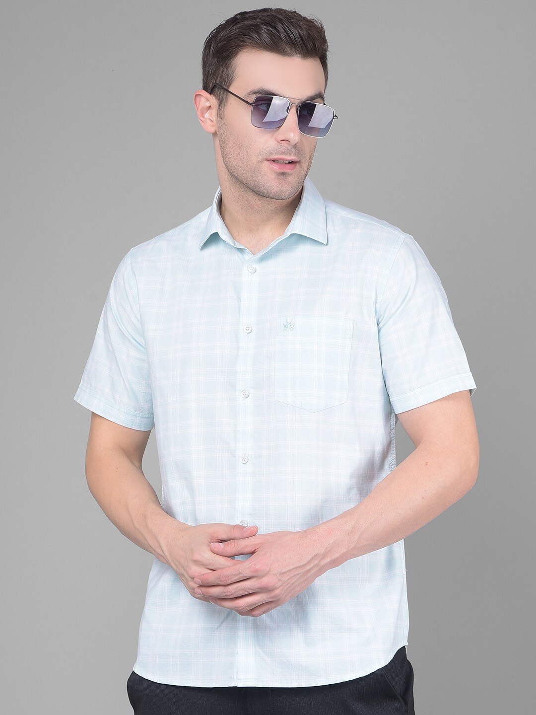 

Crimsoune Club Tartan Checked Classic Slim Fit Pure Cotton Casual Shirt, Blue