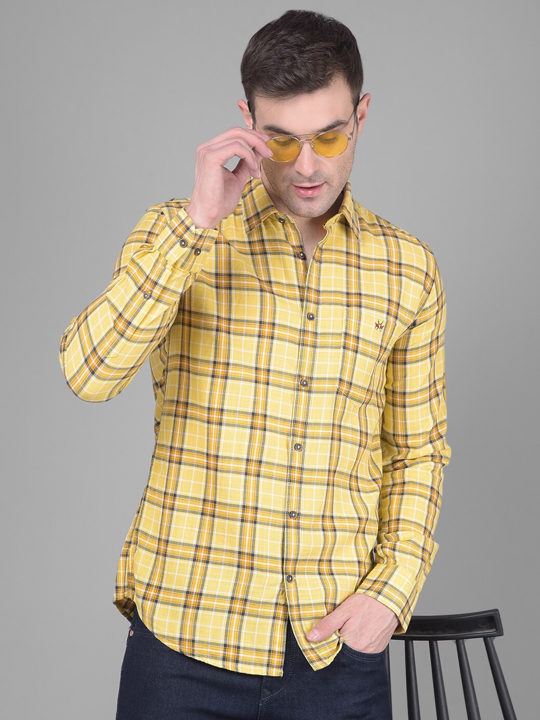 

Crimsoune Club Classic Slim Fit Tartan Checks Casual Shirt, Mustard